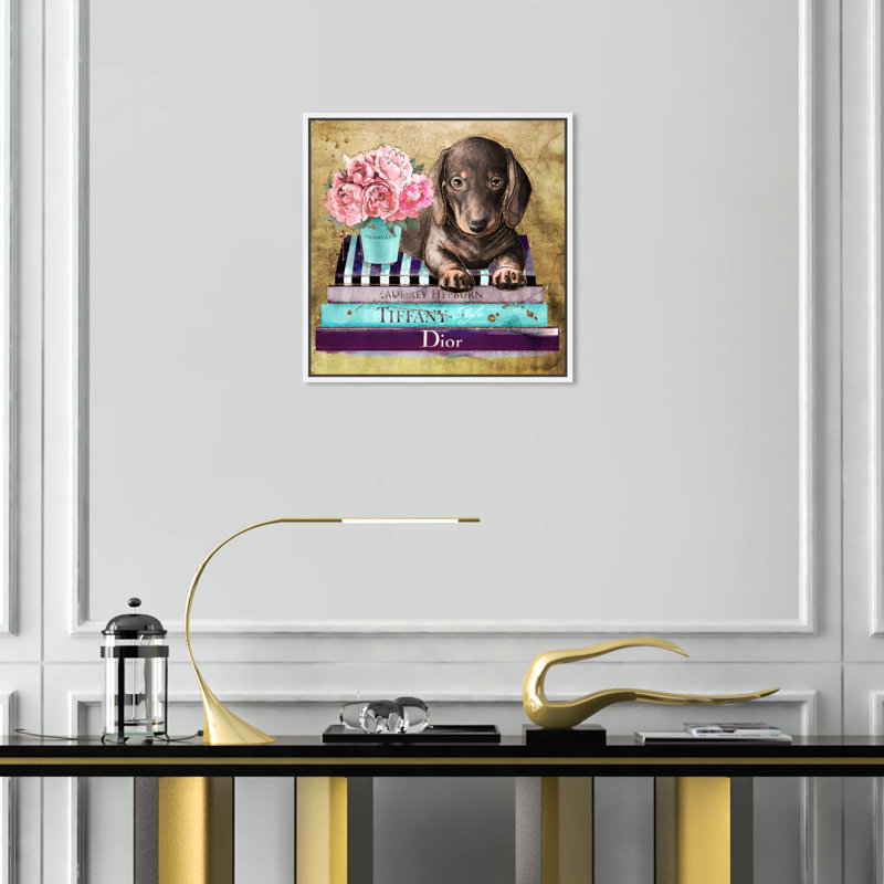 «Puppy Fashion Gift Floater Frame», impression sur toile, Cadre blanc, H 20 po x l 20 po x P 1,5 po