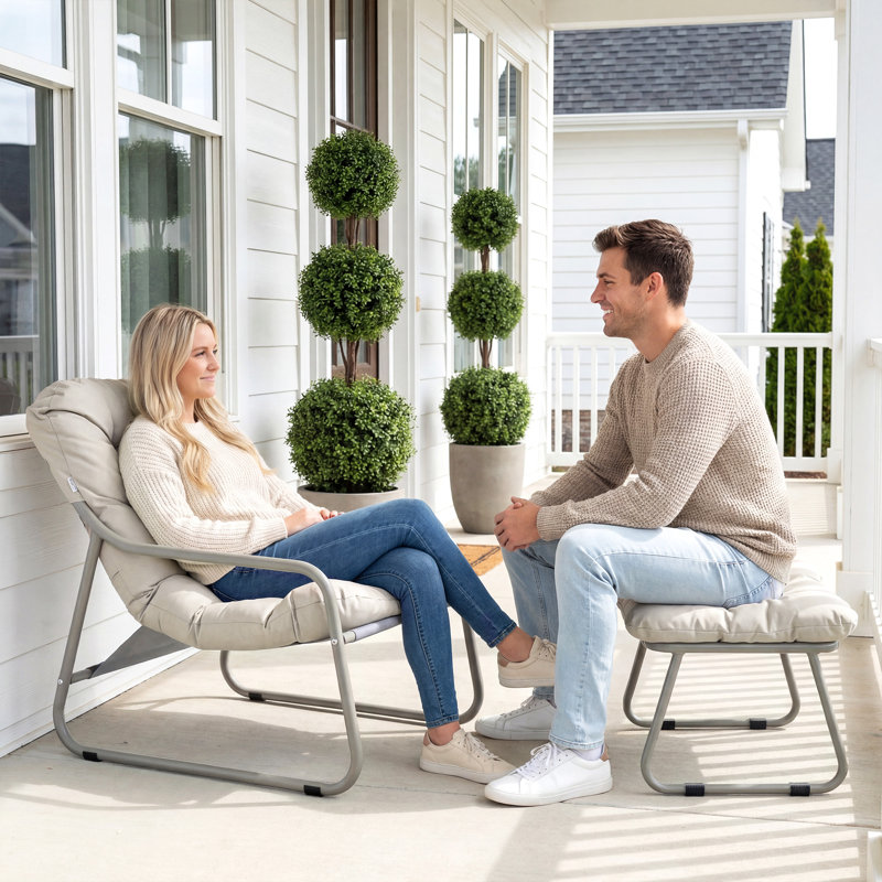Outdoor Lounge Chair with Ottoman with Thick Beige Cushions for Patio, Porch and Balcony, Beige