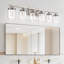 Luminaire de salle de bain 6 lumières pour salle de bain, abat-jour en verre transparent, bulle de cristal, lumière de meuble-lavabo à DEL à intensité variable. (Ampoules à DEL intégrées incluses)-161799616
