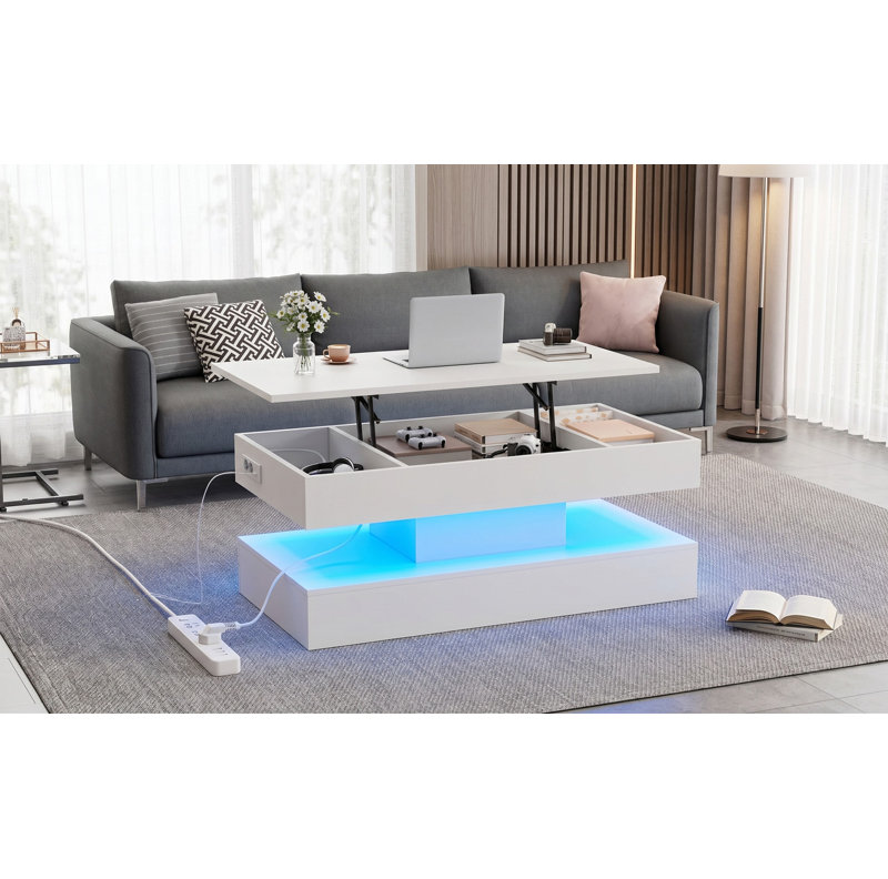Table basse avec espace de rangement et éclairage DEL, White