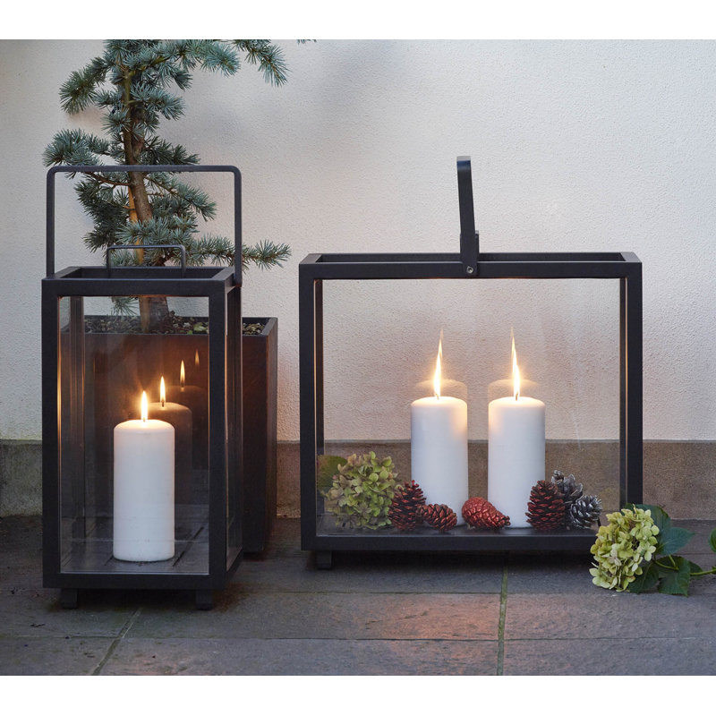 Lighthouse Aluminum/Glass Floor Lantern, Lava Gray, 21.3" H x 13" W x 13" D