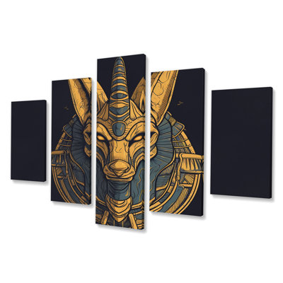 Graphic Anubis Ancient Egyption Jackal God II - Egyptian Wall Art Living Room - 5 Panels -  Bungalow Rose, F18A783ED0F94BD49FBCC651C3B6AC1B