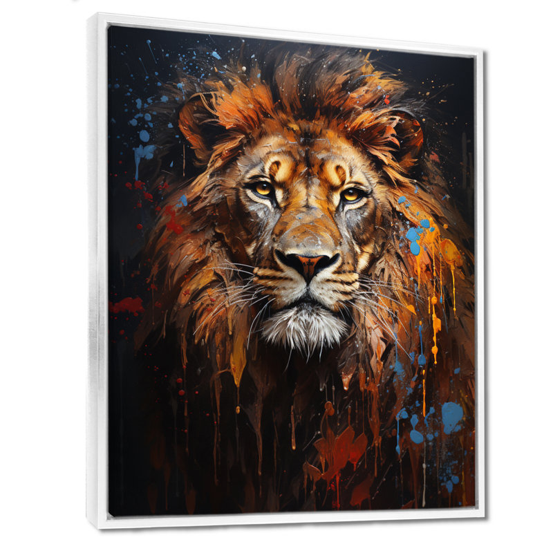Lion Portrait with I - Print, 20" H x 12" W x 1" D, White Floater Framed