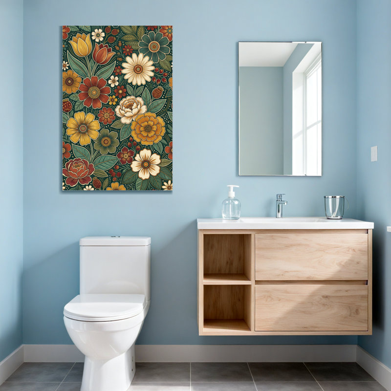 Motif floral de plantes et de fleurs aux couleurs vives et aux feuilles, H 18 po x l 12 po