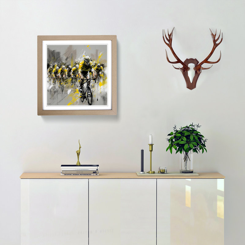 Tour De France Gestural Art - Single Picture Frame Print on Wood, Oak
