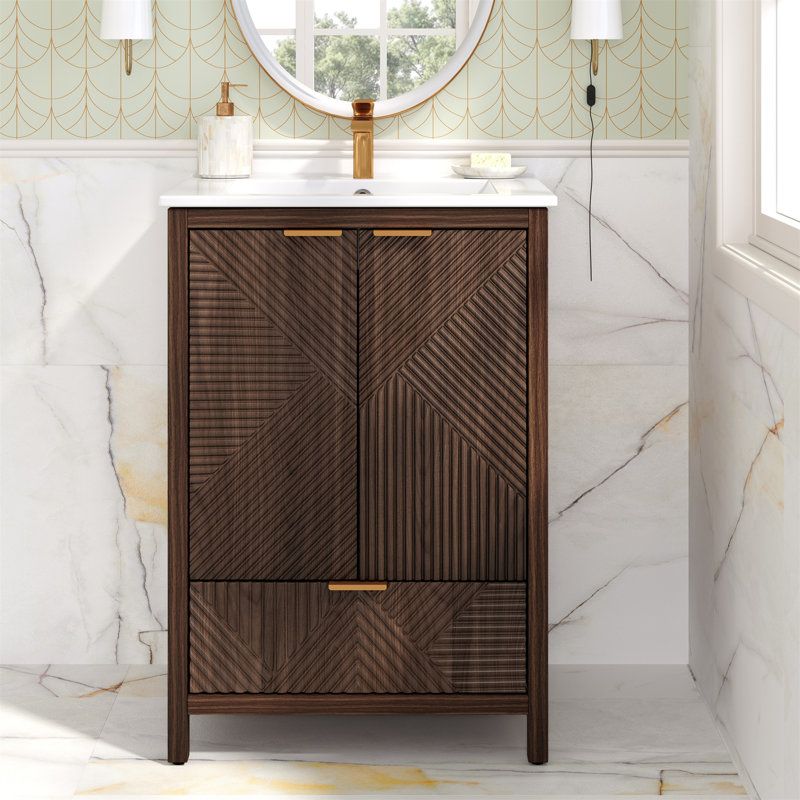 Meuble-lavabo 24 po avec lavabo, Brun