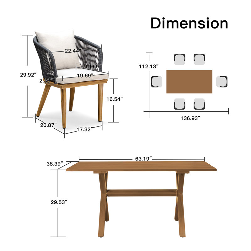 Bottomley 6 - Person Patio Dining Set with Rectangular Table , Cushions Included