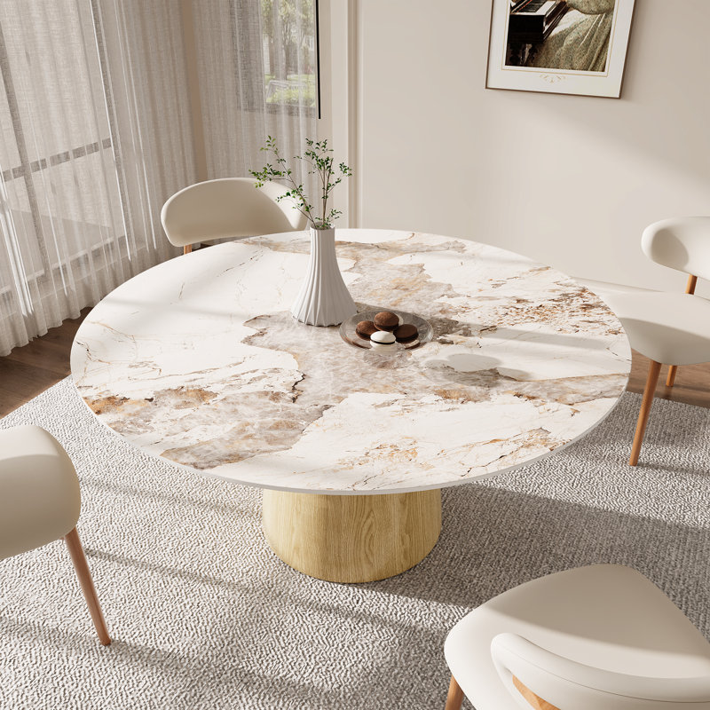 Table de salle à manger Bakstran, Blanc / Gris, H 29,52 po x L 59,05 po x l 59,05 po, Naturel