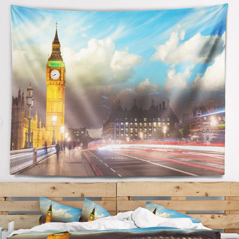 Tapisserie du paysage urbain de Big Ben, Royaume-Uni, depuis le pont de Westminster, H 68 po x l 80 po