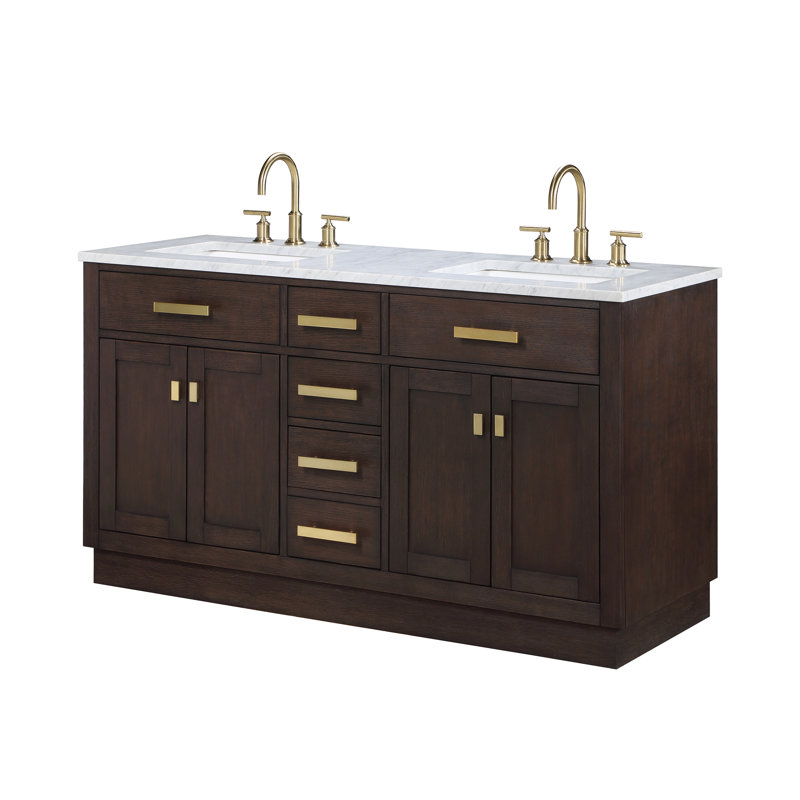 Meuble-lavabo de comptoir en marbre blanc de 60 po avec robinet Chestnut, Chêne brun