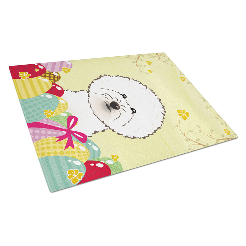 Planche à découper en verre trempé à caroline de pâques, Bichon frisé
