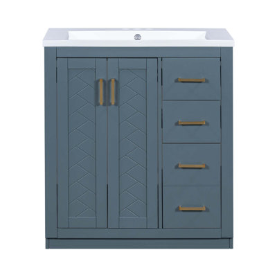 Meuble-lavabo de salle de bain avec lavabo en résine, 3 tiroirs et portes à fermeture douce
