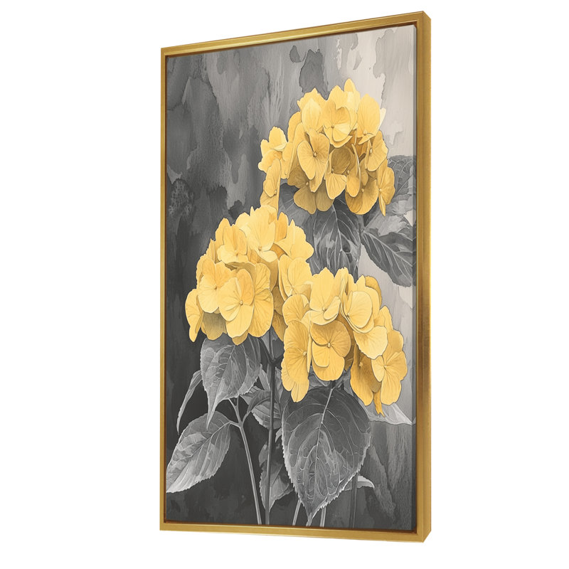 Curata - Floral Canvas Wall Art, 60" H x 28" W, Floater Framed Print, Gold