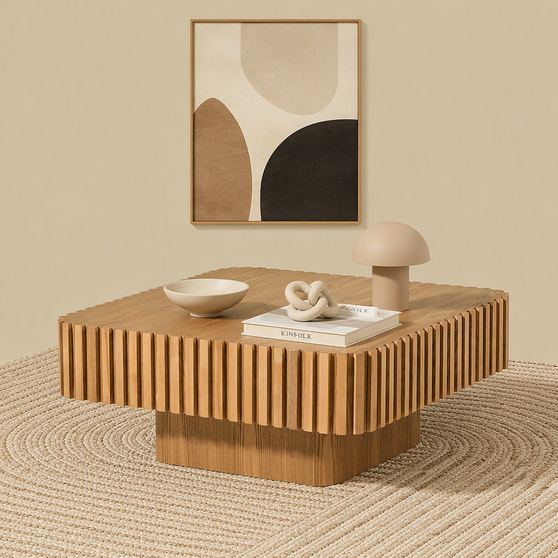 Table basse carrée 31,5 pouces Modern Handcraft, Natural, 13.78" H x 31.5" L x 31.5" W