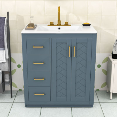 Meuble-lavabo 3 tiroirs avec lavabo en céramique et armoire à fermeture en douceur Modern