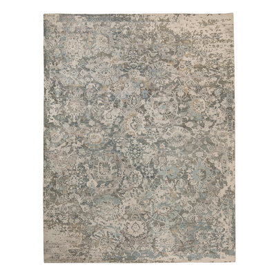 Blue Contemporary Silk Wool Blend Rug