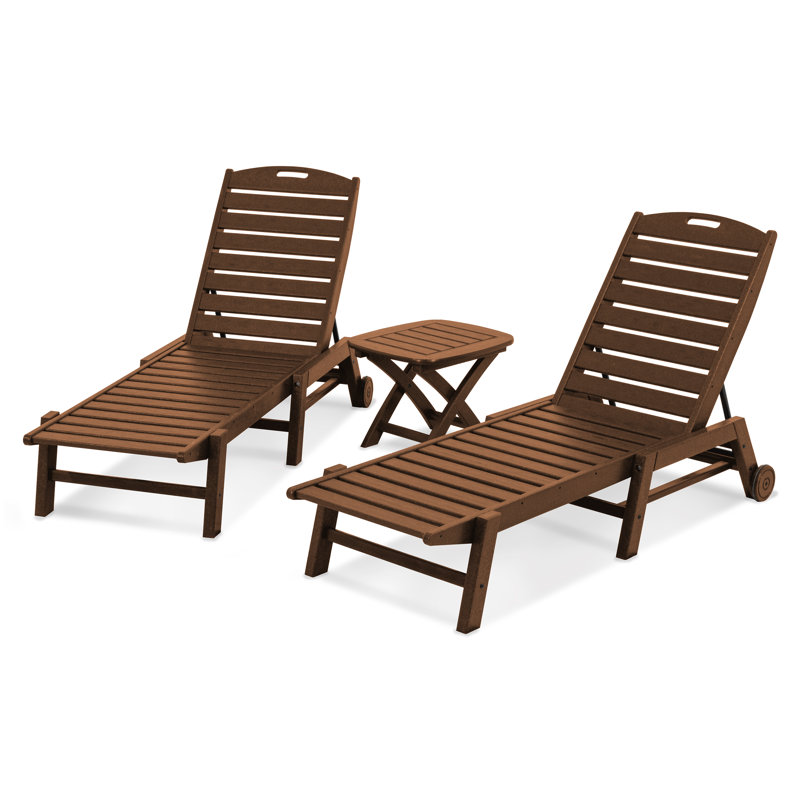 POLYWOOD Nautical 3-Piece Chaise Set, Teak