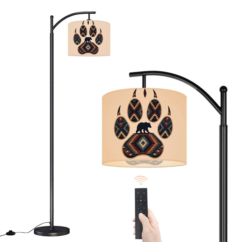 Arc Floor Lamp Bear Paw Print Geometric Tribal Patterns Earthy Tones Floor Lamps with Remote LED Lights Adjustable Lamp Shades Tall Standing Lamps for Reading Office Living Room