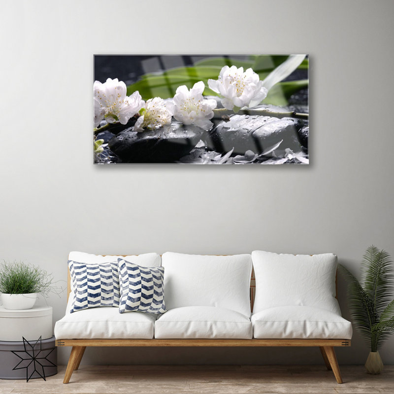 Floral Flower Stones - No Frame Print on Glass