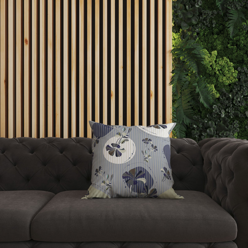 Blue and Gray Floral Reversible Square Throw Pillow