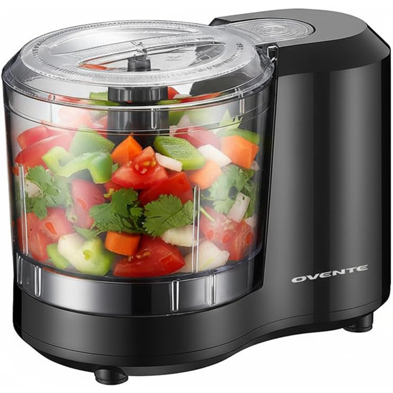 OVENTE 1.5-Cup Electric Food Chopper, 100W Food Processor with One-Touch Control and Stainless Steel Blade Ideal for Slicing Vegetable, Grinding, Shredding, Mincing, Puree and Meal Prep, Black PF1515B