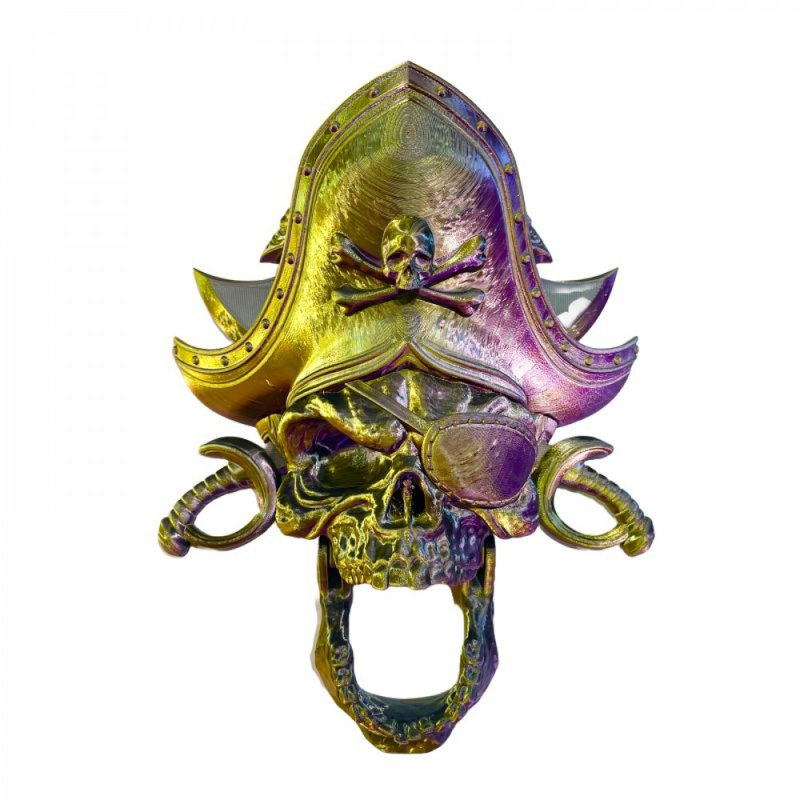 Heurtoir de porte de crâne de pirate multicolore imprimé en 3D, Mauve / doré, H 10 po x l 8 po x P 3 po