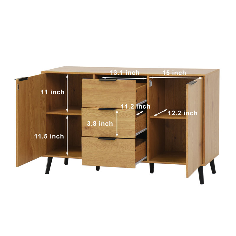 Sideboard Buffet Cabinet With Storage, Wood Coffee Bar Cabinet, 47.2" Kitchen Cabinet With 3 Drawers & 2 Doors, Kitchen Buffet Cabinet Cupboard Natural Wood Color
