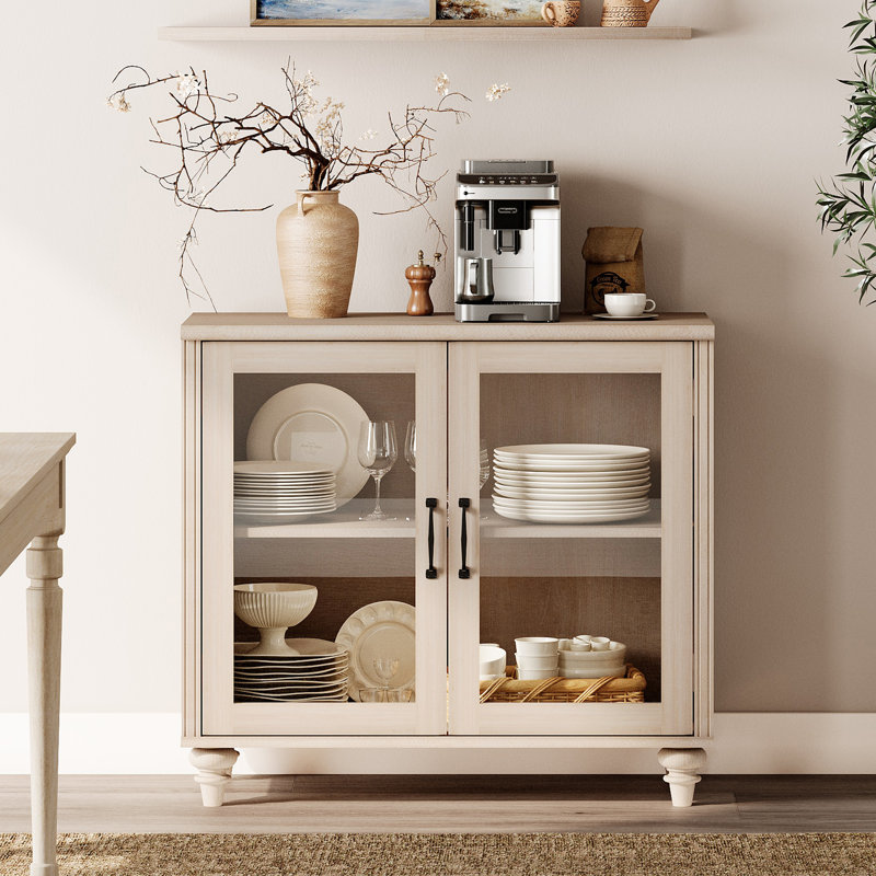 Buffet Corretta, Porte vitrée, Beige