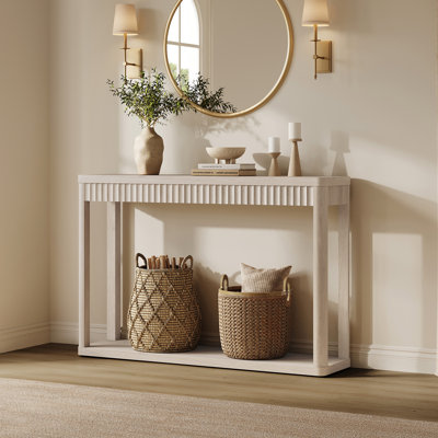 Console cannelée moderne à double couche de 47 po de largeur avec tablette de rangement, canapé en bois pour le salon, la chambre à coucher et le couloir