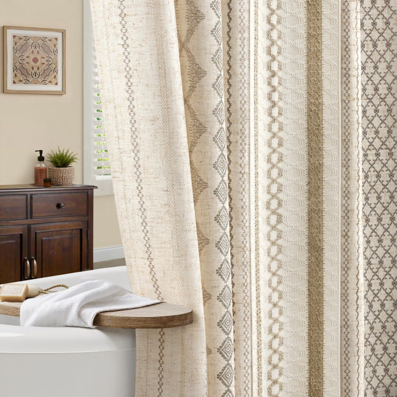 Rideau de douche Boho Linen, Damas brun