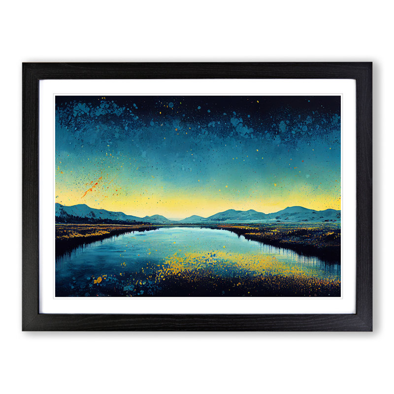 XH1022-7481X River Paint Splatter 1 Piece Single Picture Frame Painting, 25cm H x 34cm W x 2cm D, Black