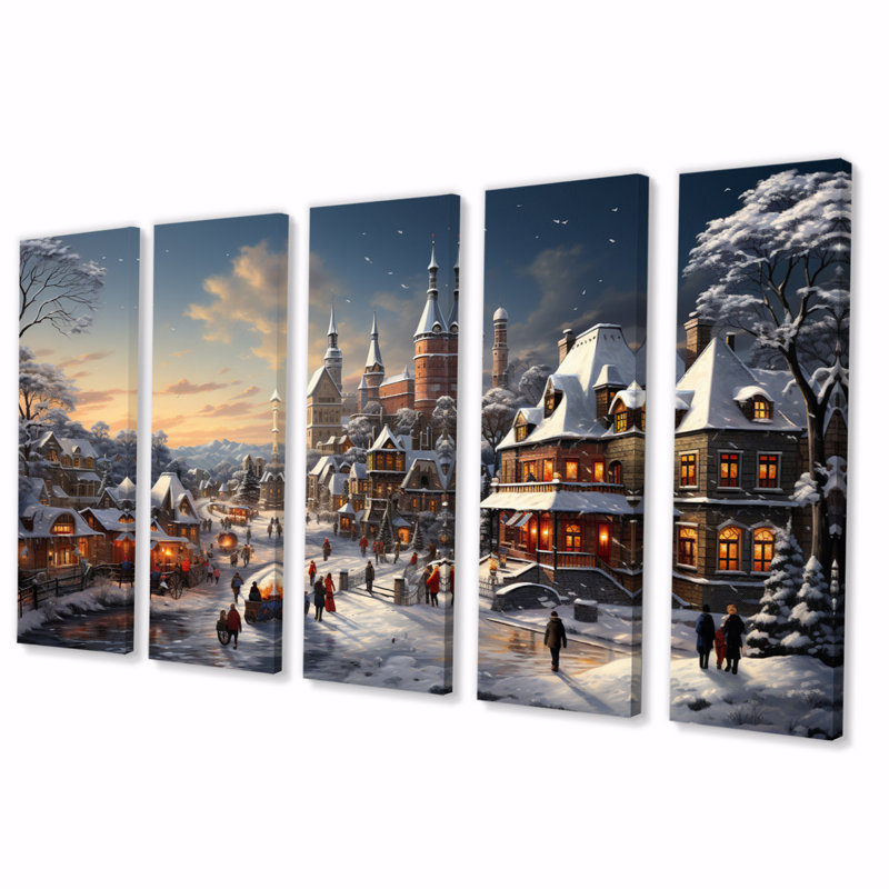 Winter Village Carnival VI - Architecture Wall Art Living Room - 5 panneaux égaux