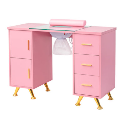 Nail Manicure Table With Glass Top And Electric Dust Collector And Wrist Rest
