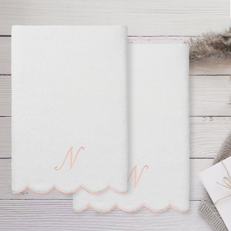  Ensemble de serviettes de bain personnalisables 100% coton turque ADORNIA 2PC, N, Blanc / Rose