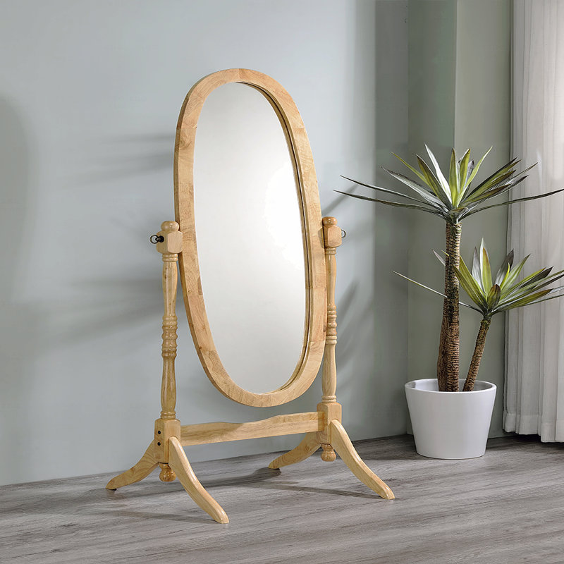 59.25" Tall Standing Wooden Floor Mirror With Natural Finish, Light Brown