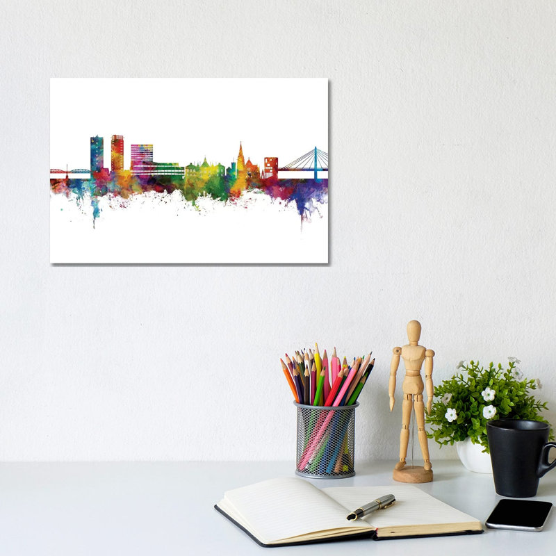 Umea Sweden Skyline Color by Michael Tompsett - 1 Piece Wrapped Canvas Painting, 20.32 cm H x 30.48 cm W