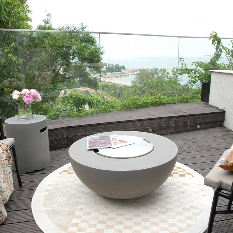 Round Concrete Smokeless Fire Pit Table, Propane, Grey, 38.1cm H x 86.4cm W x 86.4cm D