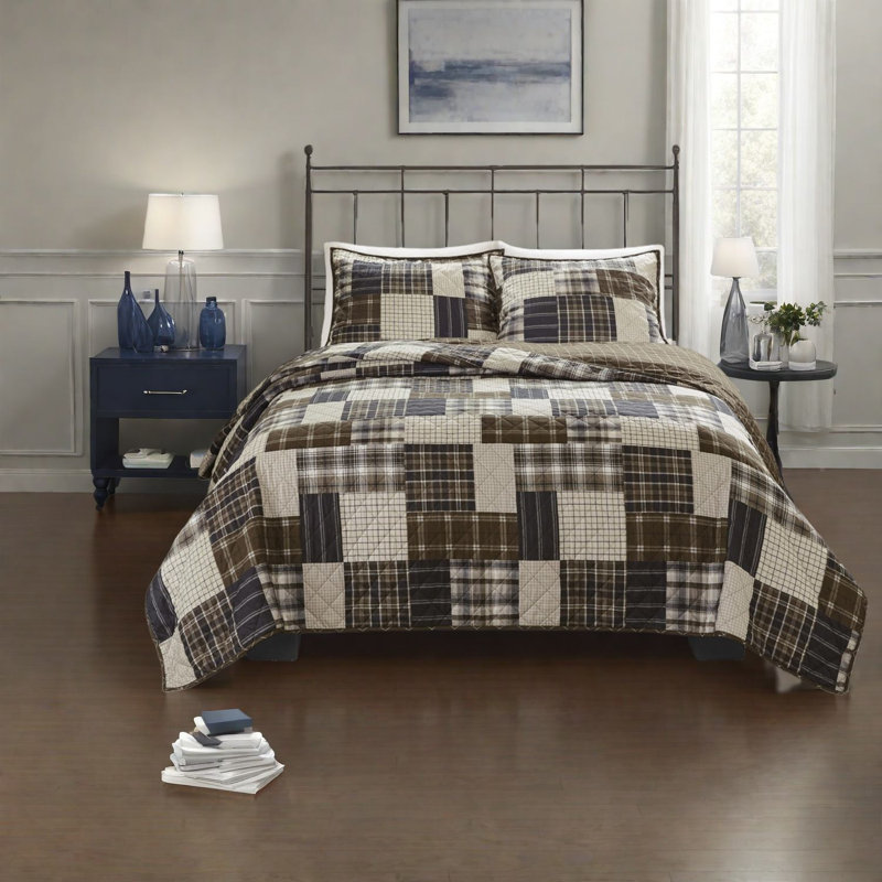 Ensemble de literie pour lit double réversible en microfibre de style rustique