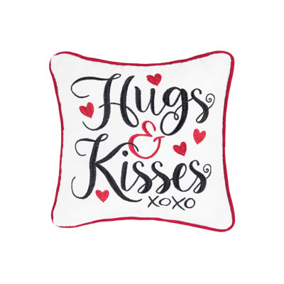  Hugs & Kisses Embroidered Valentine's Day Throw Pillow