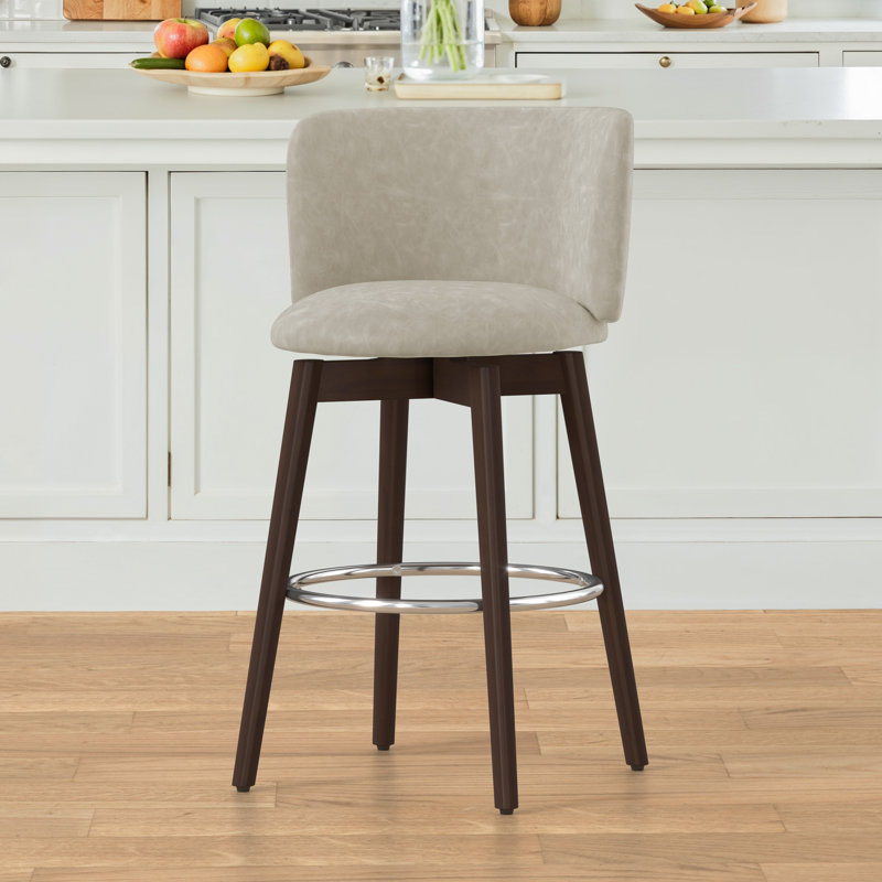 Tabouret de bar rotatif 26 po, Siège gris / base brun foncé