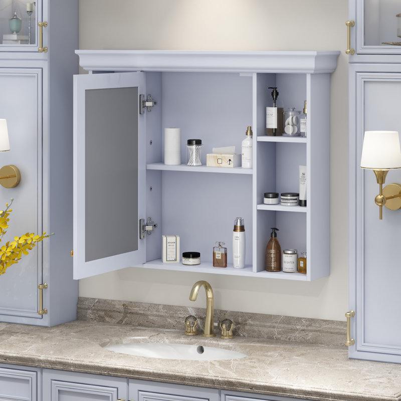 Armoire de rangement murale bleue 35 po x 28 po avec porte miroir
