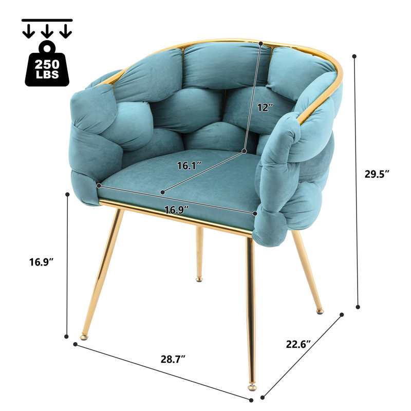 Pegeen 16.9'' H Velvet Upholstered Metal Armchair, Blue