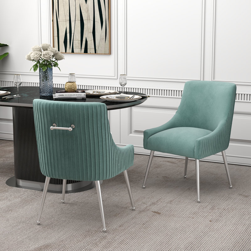 Chaise d'appoint en velours capitonné de 22 po Baudel, Mint Green, Silver