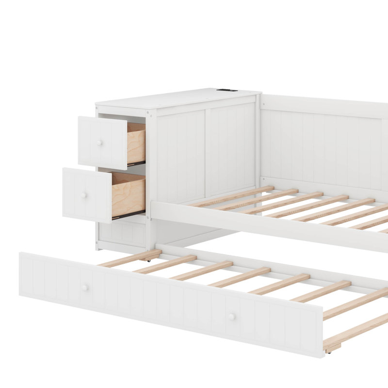 Lit de jour simple avec couchette, accoudoirs de rangement et station de charge, Blanc