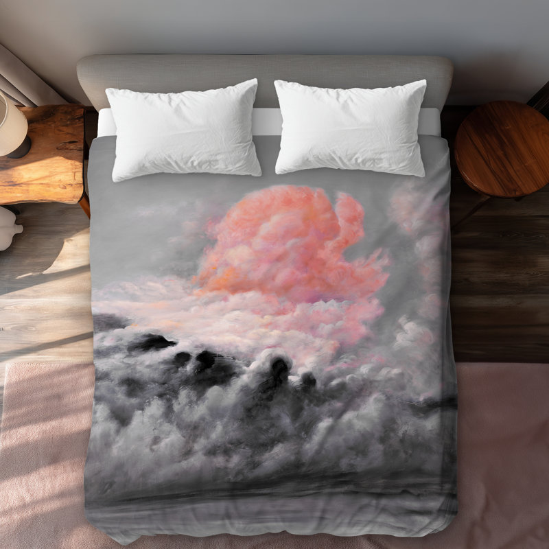 Pink Clouds Gray Modern Queen Duvet Cover - Home Decor