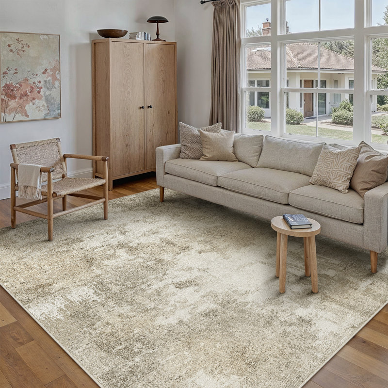 Modern Abstract Machine Washable Area Rug With Non-Slip Rubber Backing, Rectangle 5' x 7'