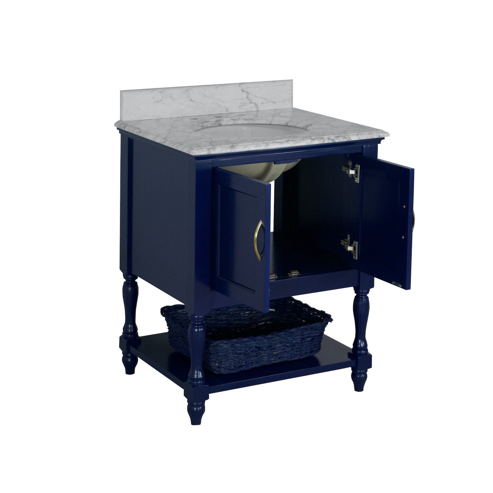 Hampton 30'' Single Bathroom Vanity, Carrara Marble, Royal Blue
