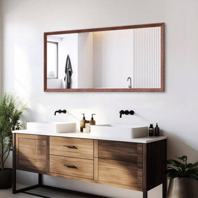 Grand miroir mural de 60 po x 30 po avec cadre de couleur noyer, cadre en aluminium pour le salon, entrée, salle de bain de style extra rapide et facile, chambre à coucher, rapide