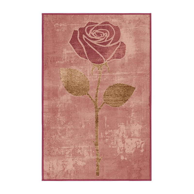Soft Plush Farrer Valentines Modern & Contemporary Abstract Area Rug in Brown – Rose Binding, 2x4