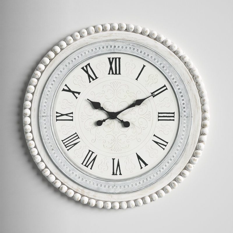 Fontanel White Wood Carved Beading Wall Clock 22" x 1" x 22"